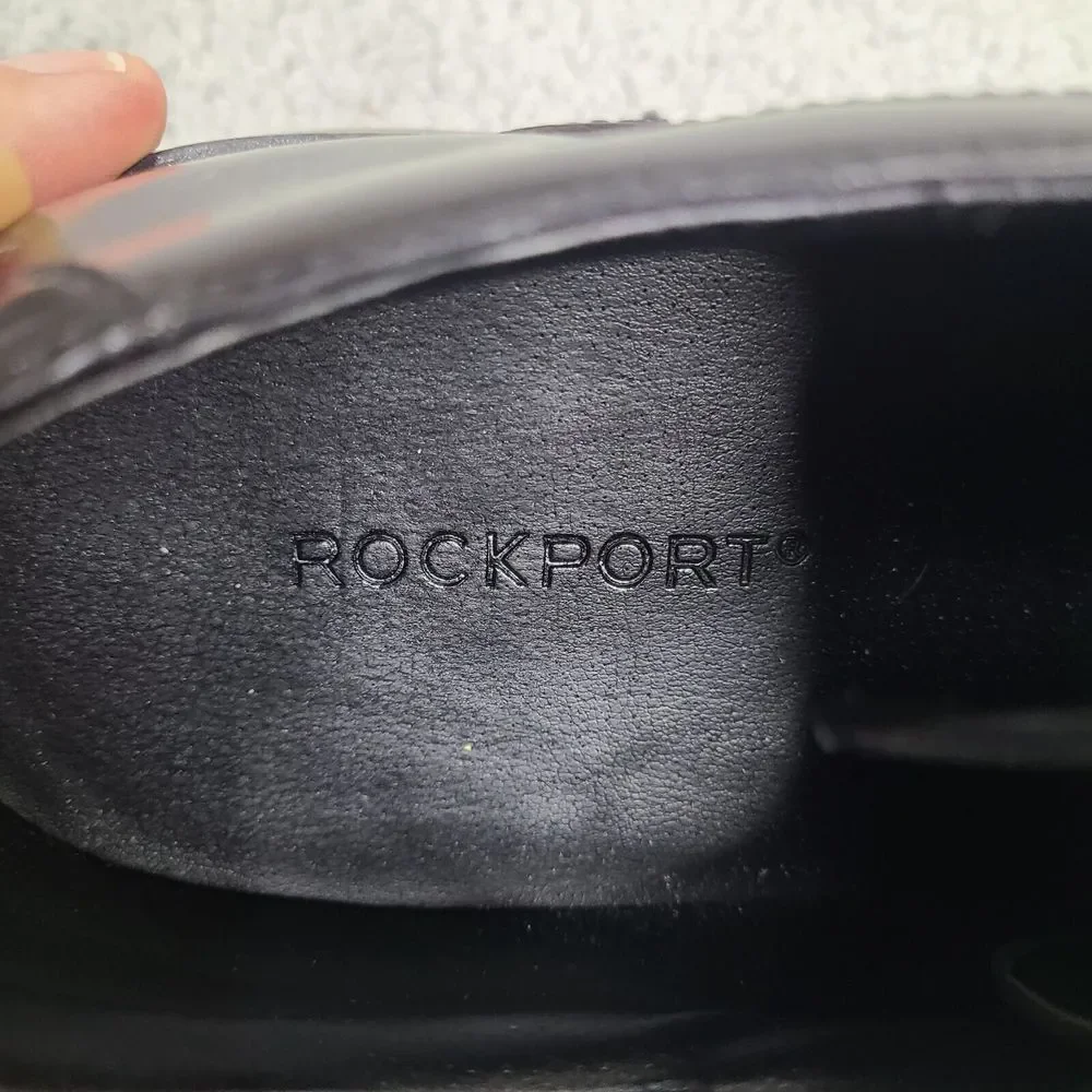 Rockport Men's Dress Shoe Size 10 Apron Toe Oxford Black K57116 Balance Man Made